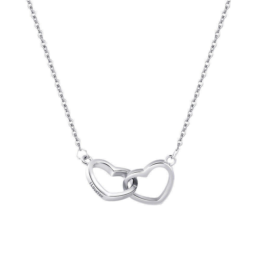 Fashion S925 Silver Lettering Double Heart Necklace