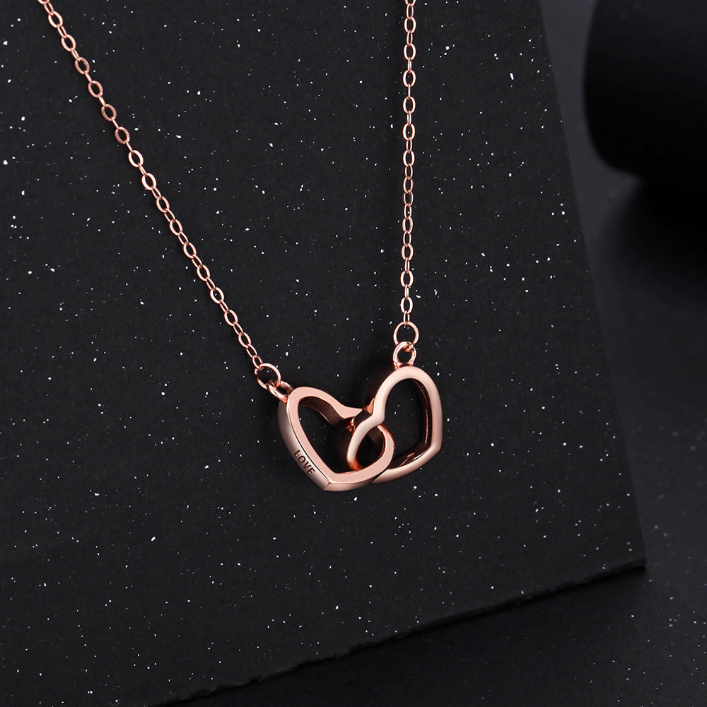 Fashion S925 Silver Lettering Double Heart Necklace