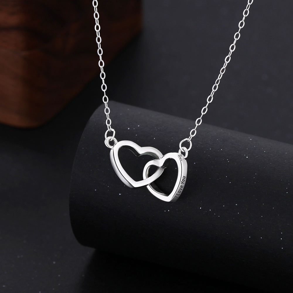 Fashion S925 Silver Lettering Double Heart Necklace